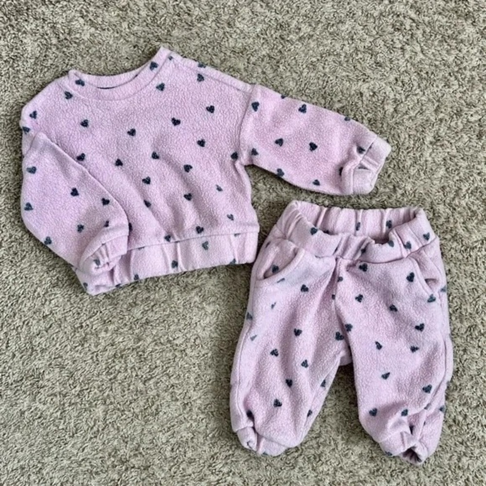 Cat &‎ Jack I Baby Girls Pink Fleece Heart Sweatshirt Pants Set I 12 Months
